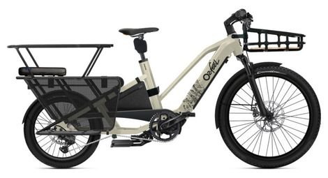 O2feel elektrisches cargo longtail fahrrad o2 feel equo cargo adventure 5 1 shimano cues 9v 720 wh 20 26   beige pack family