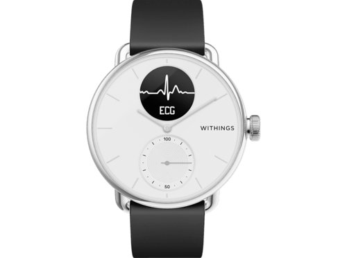 Withings ScanWatch Smartwatch Edelstahl Silikon, 18 mm, Schwarz  Weiß