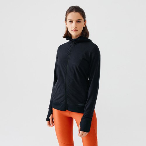 Kalenji Laufjacke Kapuze Run Warm Damen schwarz