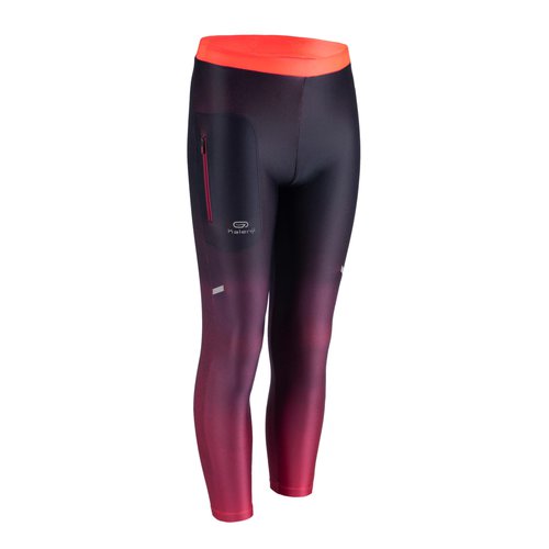 Kalenji Laufhose lang Tights Leichtathletik AT 100 Kinder Farbabstufung neon koralle