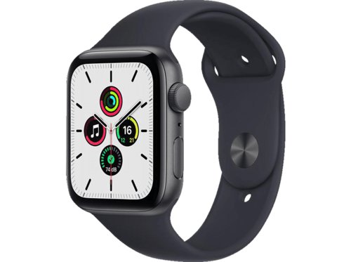 APPLE Watch SE GPS 44mm Smartwatch Aluminium Fluorelastomer 140 220 mm Armband Mitternacht Gehuse Space Grau