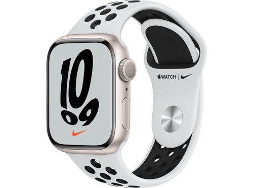 APPLE Watch Series 7 Nike GPS  Cellular 41mm Smartwatch Fluorelastomer 130  200 mm Armband Pure PlatinumSchwarz Gehuse Polarstern