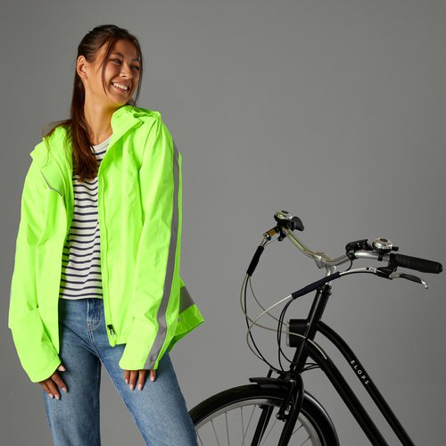 B’TWIN Fahrrad Regenjacke City 560 Sichtbarkeit Tag & Nacht Damen neongelb