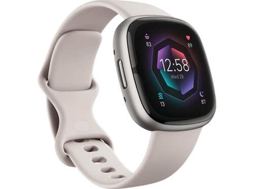 Fitbit Sense 2 Smartwatch Aluminium Elastomer, SL, Lunar WhitePlatinum