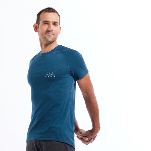 KIMJALY T-SHIRT KURZARM SANFTES YOGA HERREN NAMASTE BLAU