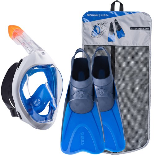 Subea Schnorchel-Set Erwachsene mit Maske und Flossen - Easybreath 500 blau