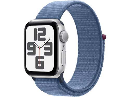 Apple Watch SE 2023 GPS 40 mm Smartwatch Aluminium Textil Carbon Neutral, 130-200 mm, SilberWinterblau