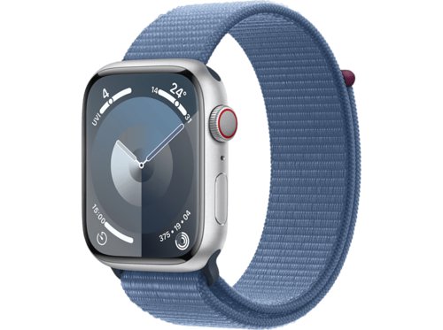 Apple Watch Series 9 GPS  Cellular 45 mm Smartwatch Aluminium Textil Carbon Neutral, 130 - 200 mm, Silber