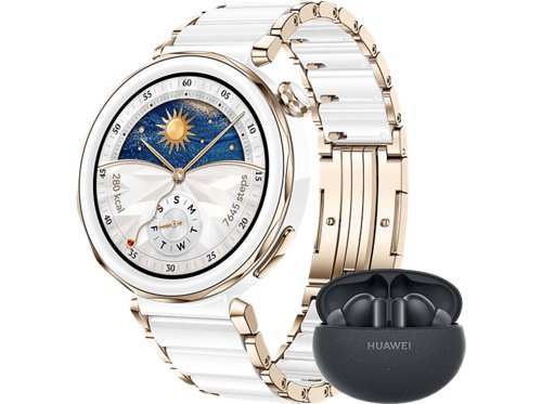 Huawei Watch GT5 Pro 42 MM  FreeBuds 5i Smartwatch Keramik Titanium Armband, 130 mm - 190 mm, Weiß