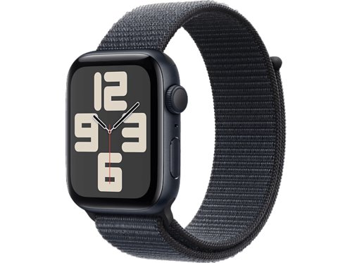 Apple Watch SE 2024 GPS 44 mm Smartwatch Aluminium Textil Carbon Neutral, 130 - 200 mm, Mitternacht