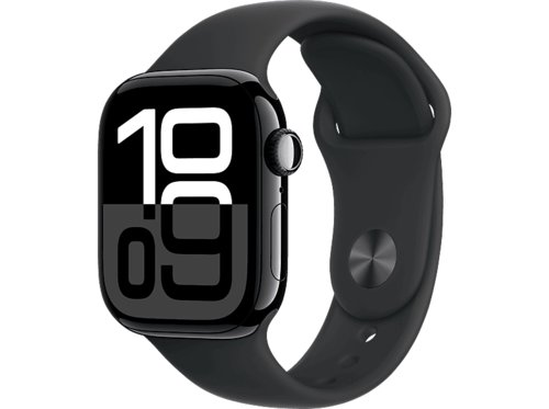 Apple Watch Series 10 GPS 42 mm Smartwatch Aluminium Fluorelastomer, 150 - 200 mm, Diamantschwarz