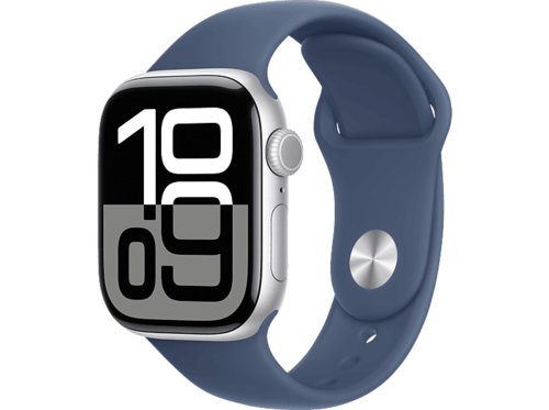 Apple Watch Series 10 GPS 42 mm Smartwatch Aluminium Fluorelastameter, 130 - 180 mm, Silber