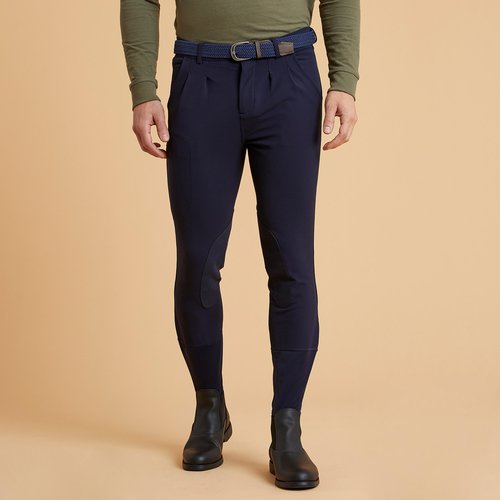 Fouganza Reithose 500 Kniebesatz Kunstleder Herren marineblau