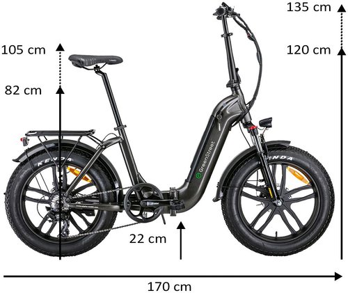 Greenstreet E-Bike "Tiefeinsteiger Klapprad GS5", 7 Gang, Shimano, Heckmotor 250 W, (Set, 2 tlg., mit Akku-Ladegeräte, Fat Tires), Pedelec, Elektrofahrrad für Damen u. Herren