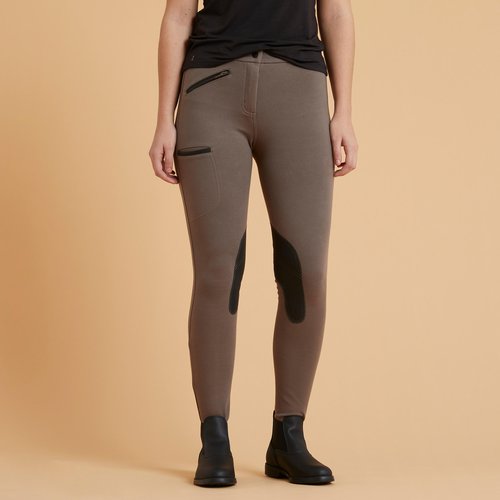 Fouganza Reithose Baumwolle Kniebesatz Kunstleder Damen braun