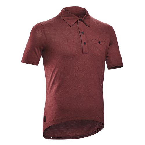 Triban Radtrikot Polohemd Gravel/Reise Merinowolle dunkelrot