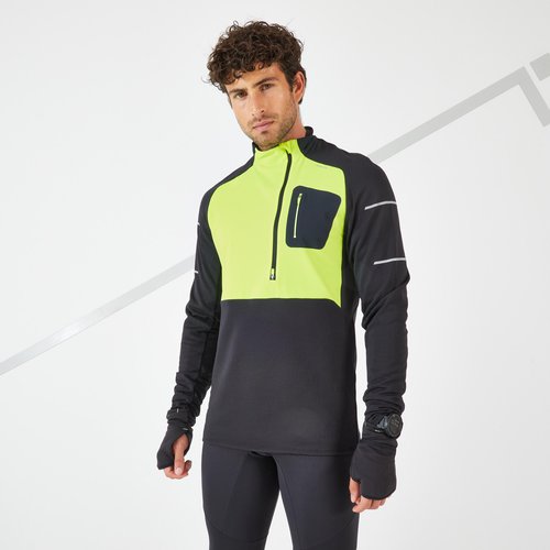 Kiprun Laufshirt langarm Winter Kiprun Warm Regul Herren schwarz/gelb
