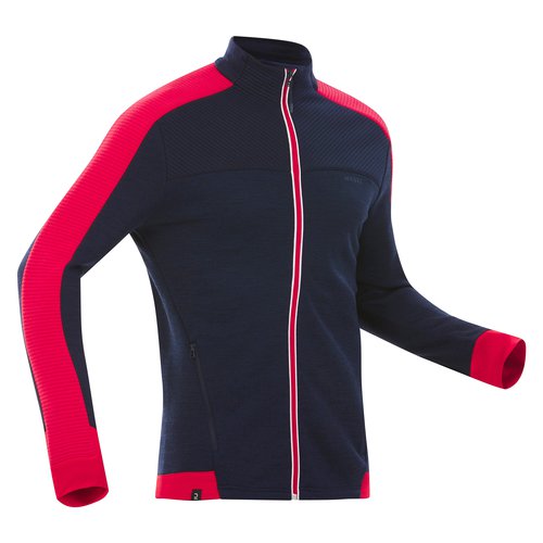 Wedze Unterziehjacke Herren Ski Merinowolle - 500 Warm marineblau/rot