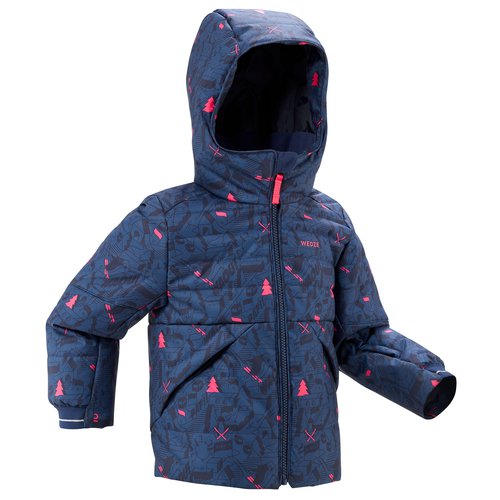 Wedze Skijacke Daunenjacke Kinder sehr warm wasserdicht - 100 Grafik blau/rosa