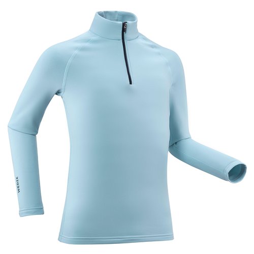WEDZE Skiunterwäsche Funktionsshirt BL 500 1/2-Reissverschluss Kinder himmelblau