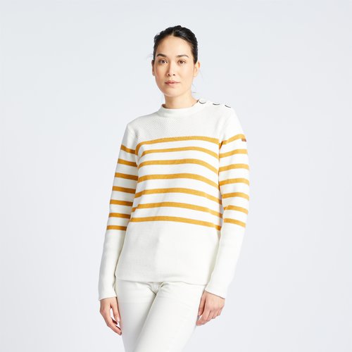 Tribord Segelpullover Damen 100 weiss/ocker