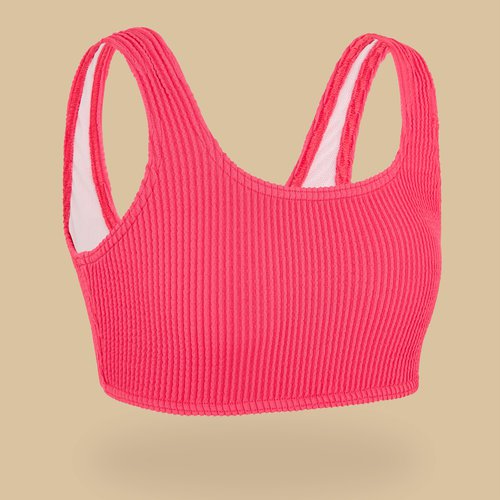Olaian Bikini-Oberteil Mädchen Bustier Lana 500 Himbeere texturiert