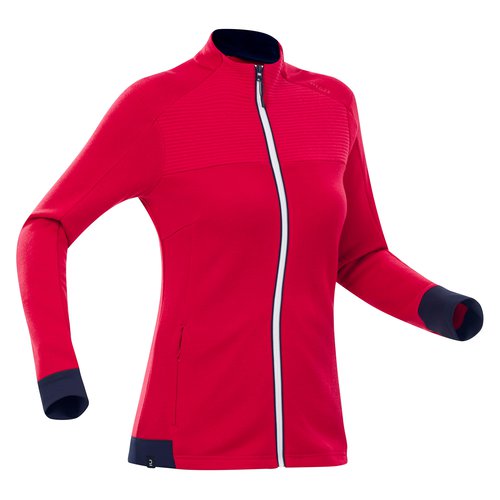 Wedze Unterziehjacke Ski Damen Merinowolle - 500 Warm rot/schwarz