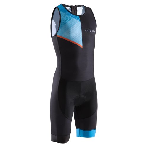 Aptonia Triathlon-Anzug ärmellos Rückenreißverschluss Kinder schwarz/blau