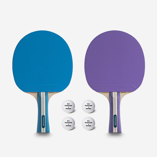 Pongori Tischtennis Set mit 2 Schlägern und 4 Bällen ITTF - TTR 130 4* SPIN lila/blau