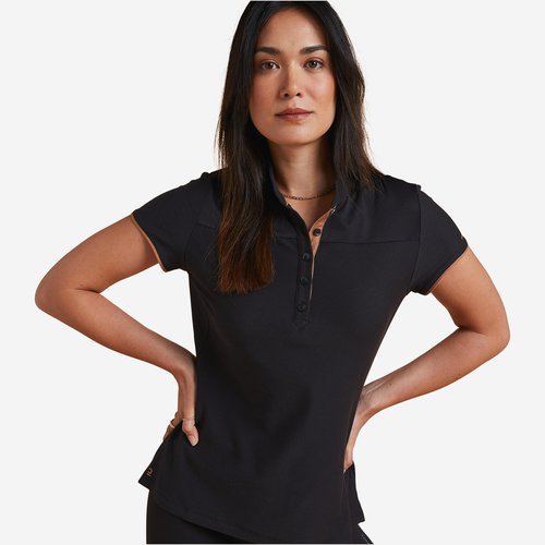 Fouganza Reit-Poloshirt 500 kurzarm Damen schwarz