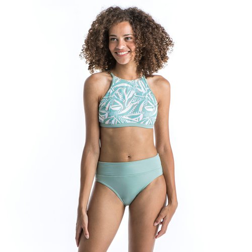 Olaian Bikini-Oberteil Damen Bustier freier Rücken Andrea Plant grün/beige