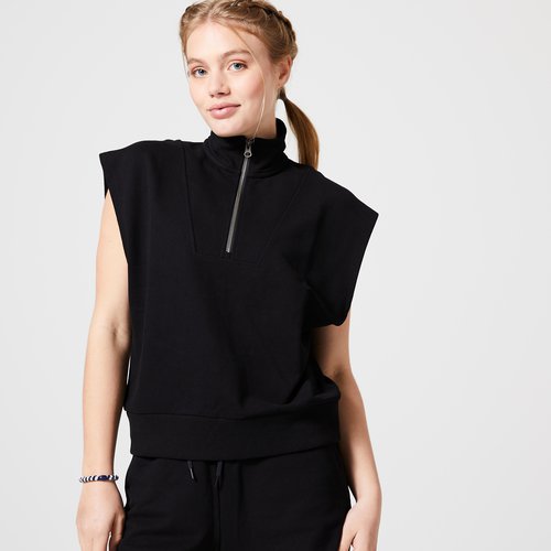 Domyos Ärmelloses Sweatshirt Damen 1/2 Zip - 520 schwarz