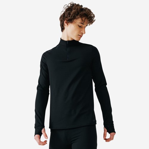 Kalenji Laufshirt langarm Herren mit Reißverschluss - Run 100 Warm schwarz