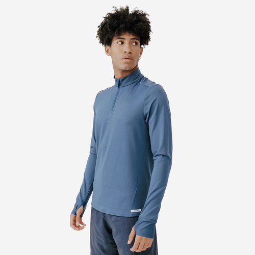 Kalenji Laufshirt langarm Herren warm mit Reißverschluss - Run 100 Warm blau