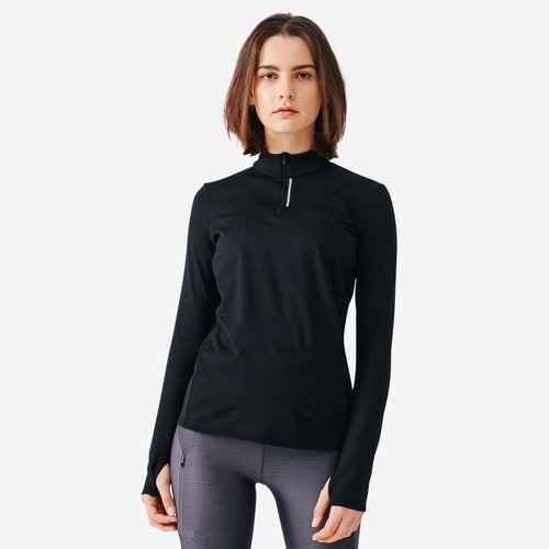 Kalenji Laufshirt langarm Damen warm - Zip schwarz