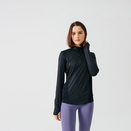Kalenji Laufshirt langarm Damen atmungsaktiv - Run 100 Dry schwarz