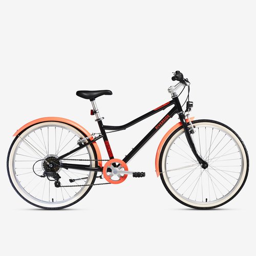 Btwin Kinderfahrrad Trekkingrad 24 Zoll Riverside 500 schwarz/koralle