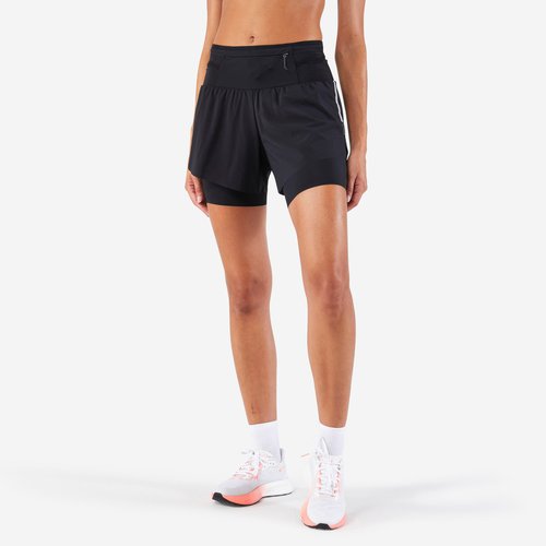 Kiprun Laufshorts 2-in-1 Damen Langdistanz Trailrunning - Run 900 Ultra schwarz