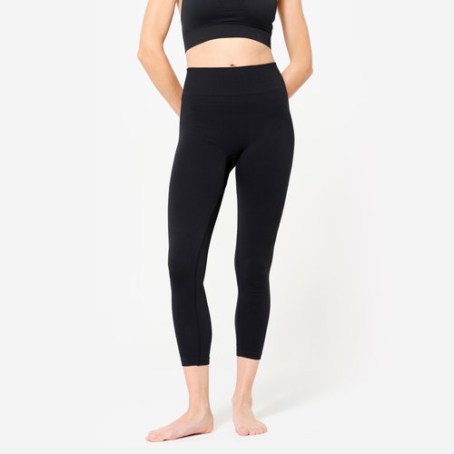 Domyos 7/8-Leggings Damen Yoga hoher Bund - schwarz