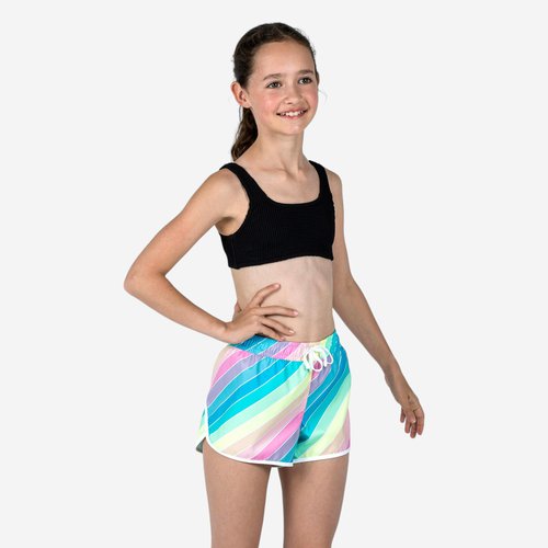 Olaian Boardshorts Mädchen - 100 Katy Rainbow Stripes türkis