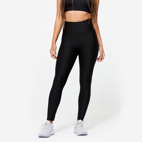 Domyos Leggings Damen hoher Taillenbund - schwarz