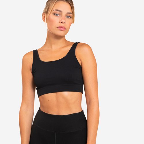 Domyos Bustier Yoga Damen Nahtlos ohne Polster weich und leicht - schwarz