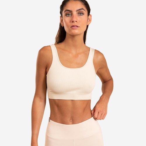 Domyos Bustier Damen Zweite-Haut-Effekt leichter Halt - beige