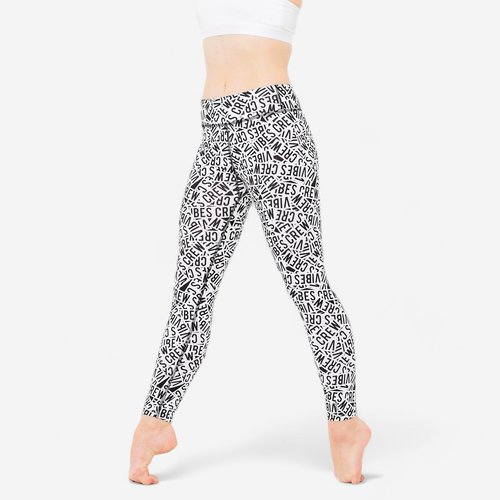 Domyos Tanz-Leggings Mädchen Modern Dance hoher Taillenbund - weiß