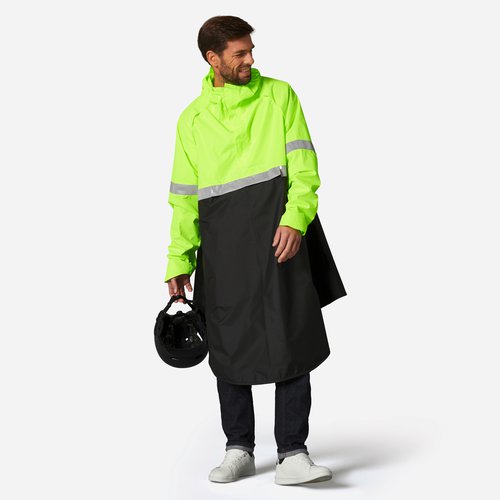 Btwin Fahrrad Regenponcho City 560 Sichtbarkeit Tag und Nacht schwarz/neongelb
