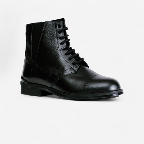 Fouganza Reitstiefeletten 500 geschnürt Leder Damen schwarz
