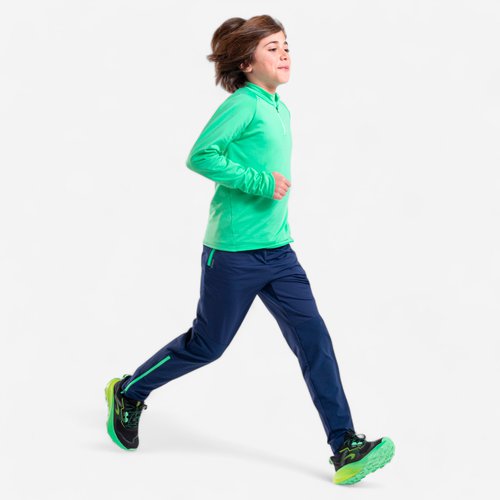 Kiprun Laufhose Kinder warm mit Reissverschluss - Warm 900 dunkelblau/grün