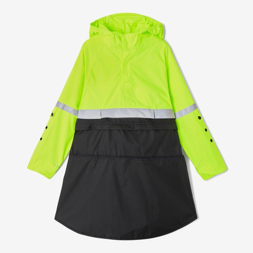 Btwin Fahrrad Regenponcho Sichtbarkeit Tag und Nacht Kinder schwarz/neongelb