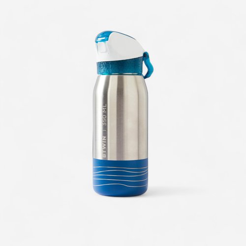 Btwin Fahrrad-Trinkflasche Edelstahl mit Trinkhalm Kinder 3–6 Jahre 350 ml blau