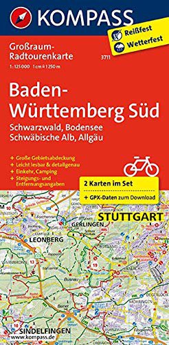 Kompass Baden-Württemberg Süd, Schwarzwald, Bodensee, Schwäbische Alb, Allgäu: Großraum-Radtourenkarte 1:125000, GPX-Daten zum Download (KOMPASS-Großraum-Radtourenkarte, Band 3711)